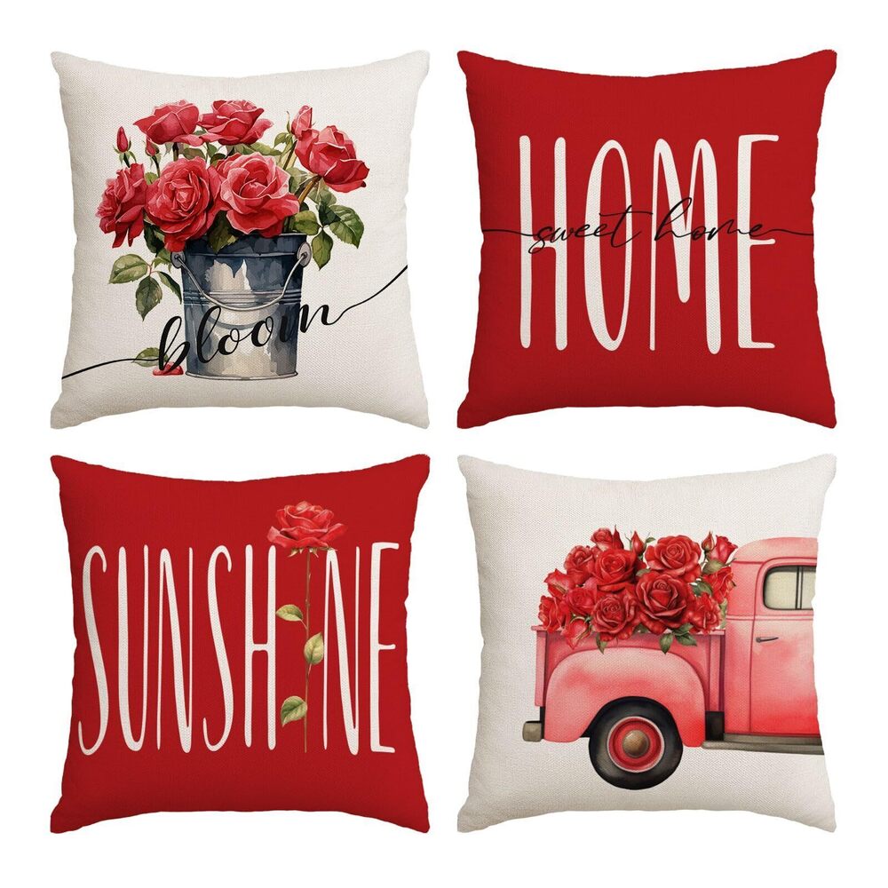 3019 Rose Pillow Covers 18x18 Set of 4 Spring Summer Throw Pillow Covers